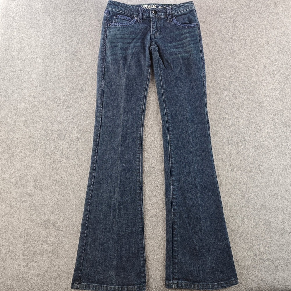 Rock 47 by Wrangler Ultra Low Rise Flare Jeans Womens 00x34 Dark Wash WHX22CN